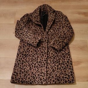 Forever 21 Faux Fur Tan Brown Leopard  Coat Jacket M animal Print New